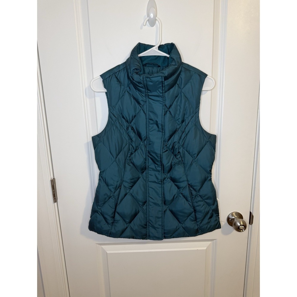 Eddie Bauer Premium Goose‎ Down Women's Small Zip Front Puffer Vest Teal Quilted